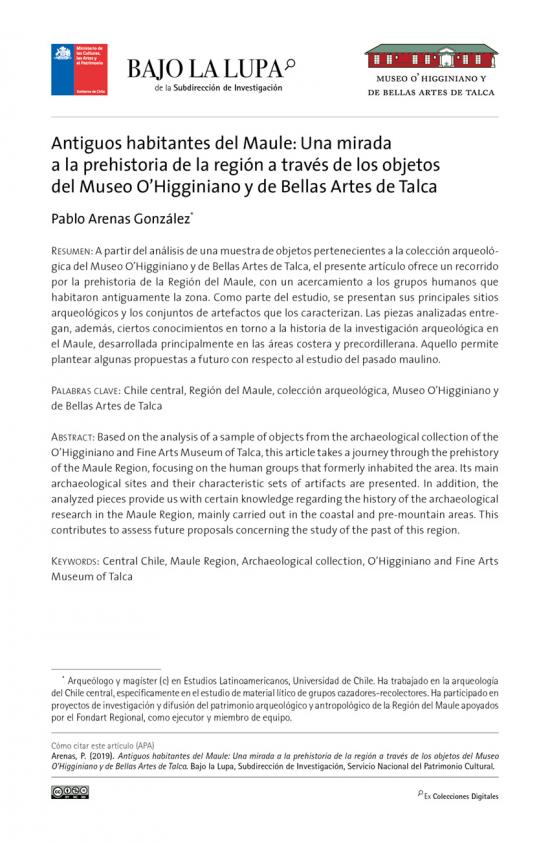 Antiguos habitantes del Maule: Una mirada a la prehistoria de la región a través de los objetos del Museo O’Higginiano y de Bellas Artes de Talca